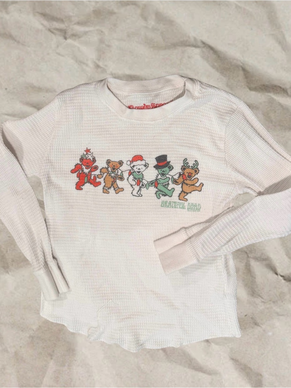Grateful Dead Kids White Waffle Knit Holiday Bear Long-Sleeve Shirt